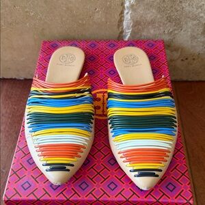 Tory Burch Multicolor Strappy Leather Pointed Mules